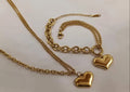 Ensemble chaîne double cœur bracelet bracelet acier en or 18 carats PVD