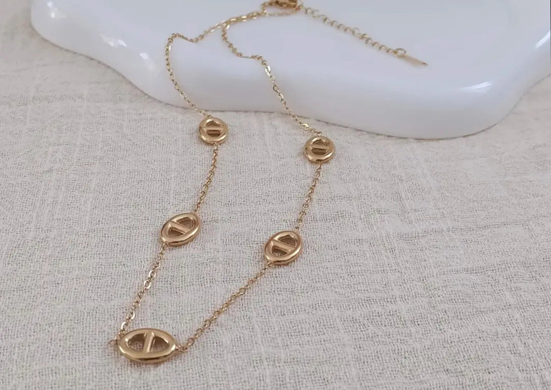Ensemble de collier en acier style marin, boucle d'oreille et bracelet