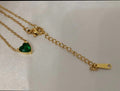 Collier Cœur Pierre de Naissance Verte - Acier Doré PVD