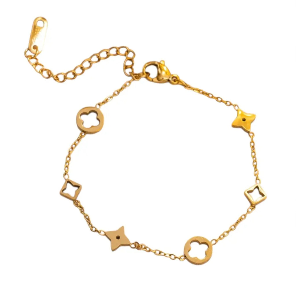 Ensemble Trèfle Doré - Collier+ Bracelet Acier Plaqué Or 18K