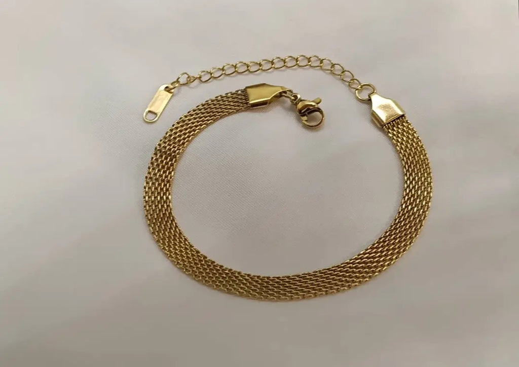 Ensemble Choker Maille Dorée - Collier+ Bracelet Acier 18K PVD