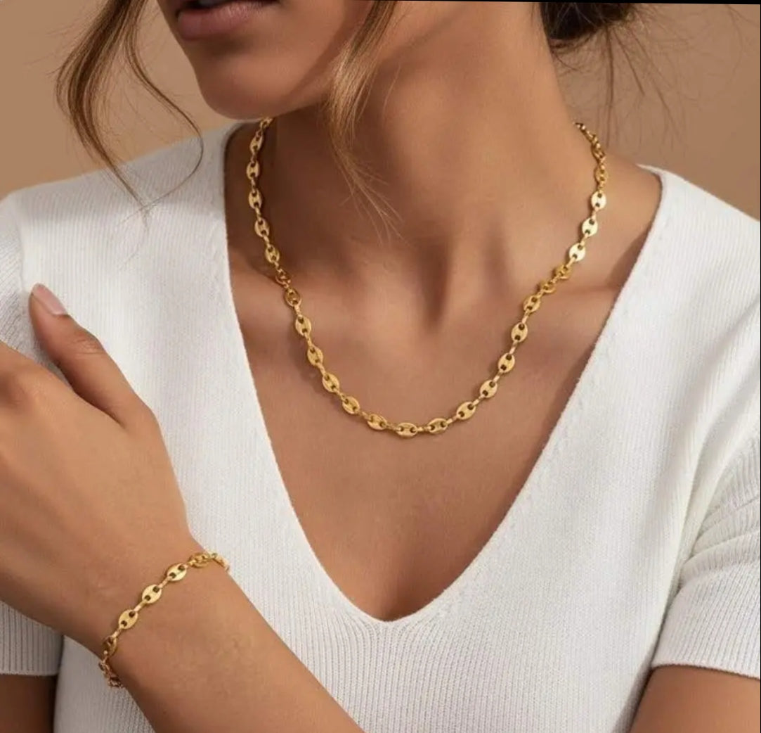 Ensemble Chaîne Maille 2 pièces - Collier Épais et Bracelet